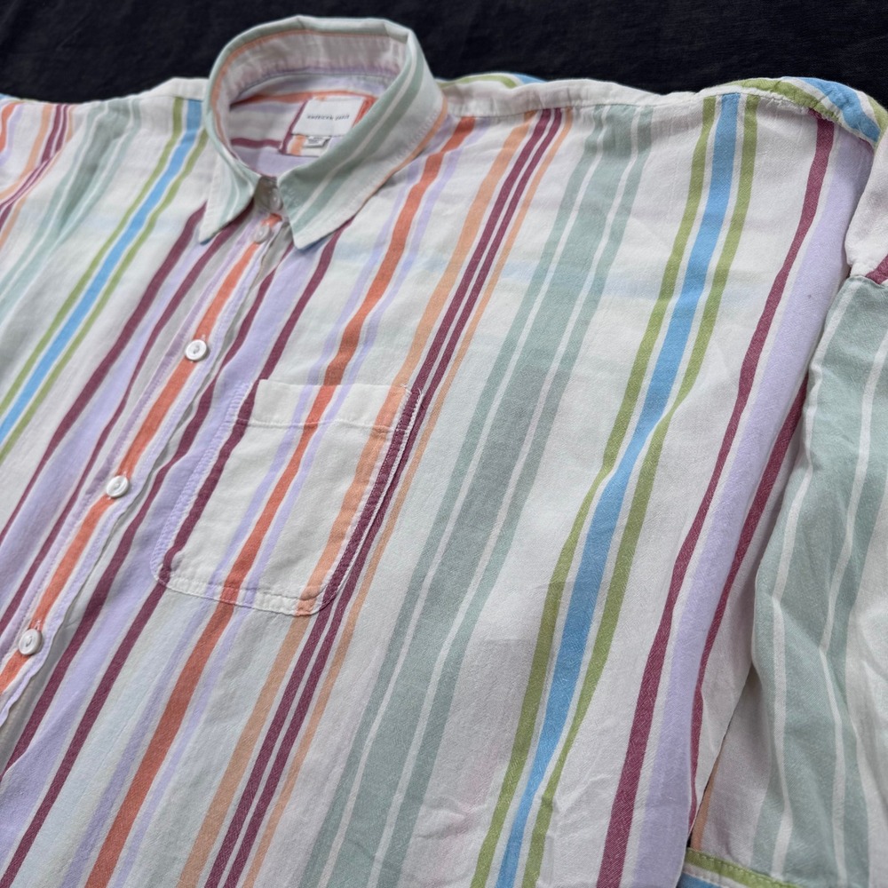 American Eagle Womens M Pastel Striped Button Down Oversized Shirt Coastal Beach - Picture 4 of 12